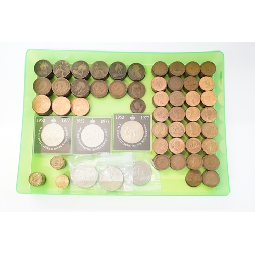 216 - A Collection of U.K. Bronze & Copper Coins to include 1d's, Half d's, Approx 200+ Coins, along with ... 