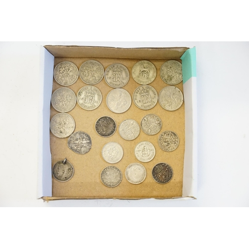 217 - A Tray of Pre-Decimal U.K. Coins to include 6d & 3d along with a Hammered Coin.