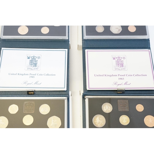 237 - 4 x Deluxe United Kingdom Proof Coin Collections from 1983, 1984, 1985 & 1986 in Original Boxes with... 