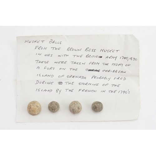 279 - Four Musket Balls from a Brown Bess Musket. Provenance taken from the moat of a Fort on the Caribbea... 