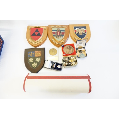 273 - RAF veterans pin LSTA, sailing medal, squash club, four oak plaques for the Bulls troop, Eagles troo... 