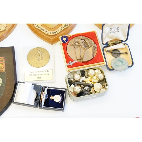 273 - RAF veterans pin LSTA, sailing medal, squash club, four oak plaques for the Bulls troop, Eagles troo... 