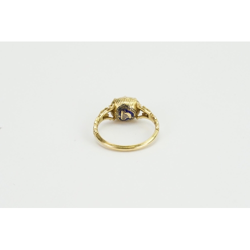 80 - A Jacobite Four Peers ring Design set in Yellow Gold and enamel ring with inset shoulders enamelled ... 