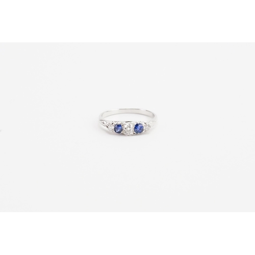 116 - A 14ct white gold diamond and sapphire set ring, set with 3 old cut diamonds approx 0.18ct largest. ... 