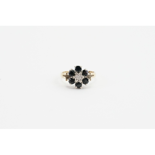 119 - A 9ct gold diamond and sapphire ring, in the cluster form. Size O. Weight 3.5g