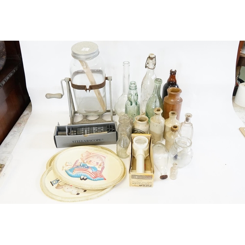 638 - A collection of Bottles, Children's Plaques, Desk Calendar, etc.