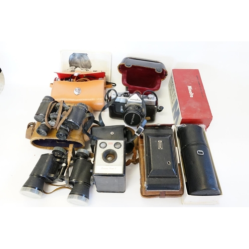 361 - A Collection of Cameras to include a Minolta SR1, Brownie Flash, Box Camera, Delma Field Glasses, Ch... 