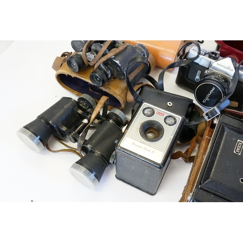 361 - A Collection of Cameras to include a Minolta SR1, Brownie Flash, Box Camera, Delma Field Glasses, Ch... 