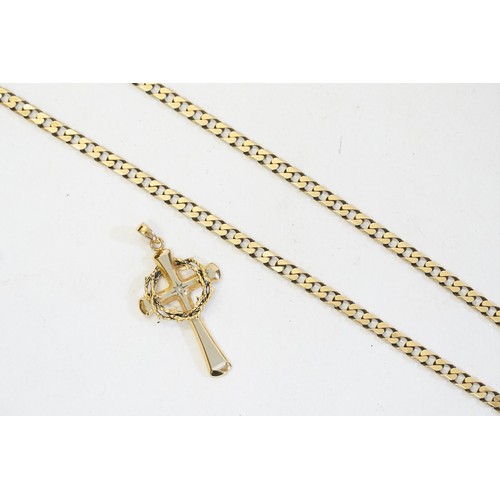 137B - A 9ct Gold Long Link Chain along with a Steel Cross. Chain Weight: 24.6 grams. Length: 74cms long.