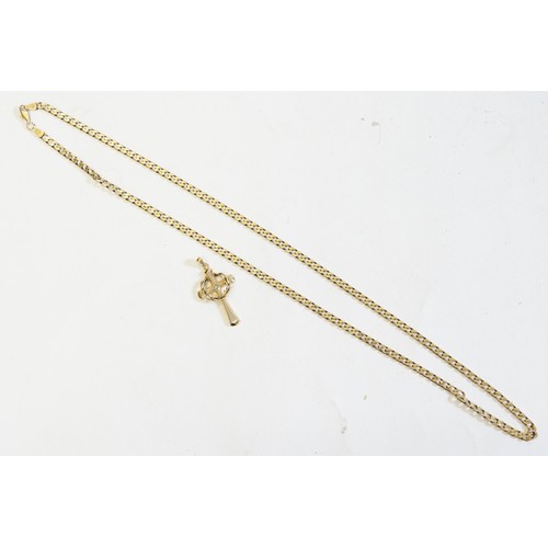 137B - A 9ct Gold Long Link Chain along with a Steel Cross. Chain Weight: 24.6 grams. Length: 74cms long.