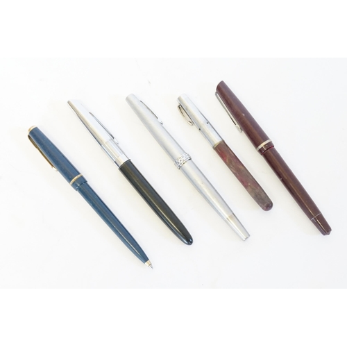 305 - A 1960s Sheaffer in Frosted Steel, a Osmiroid 65 Pen in Bakelite Case, a Platinum Pen, a Pencil & tw... 