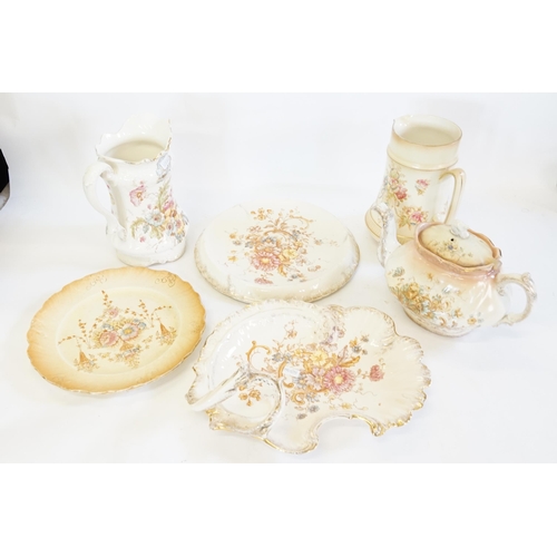 341 - A Collection of Victorian Floral & Transfer decorated Table China, a Sevres 240, Crown Devon,etc.