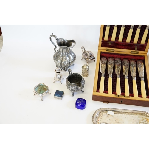 87 - A Cased set of Fish Eaters, pewter jugs, a Sons of Freedom Silver plated mug along with other items ... 