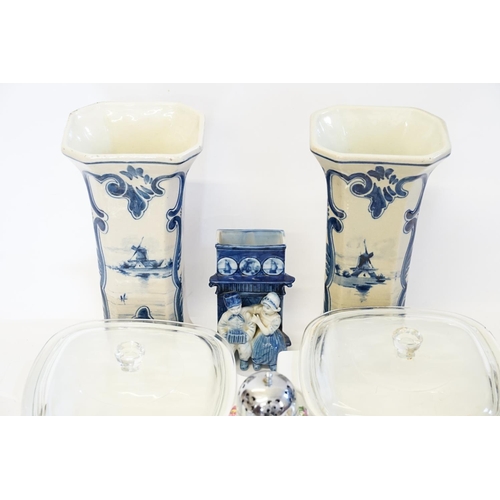 316 - A Pair of Delft Vases, a Dutch children's Spill Vase, Royal Doulton Bocage & a Mid Winter Sugar Sift... 