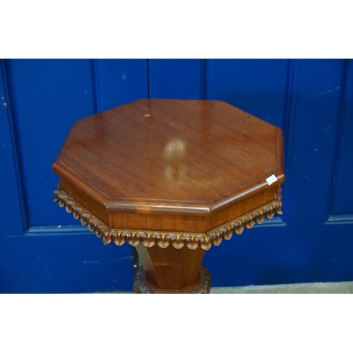 455 - A Victorian Lift-Up Top Needlework Table/Cabinet resting on Carved Paw Feet.