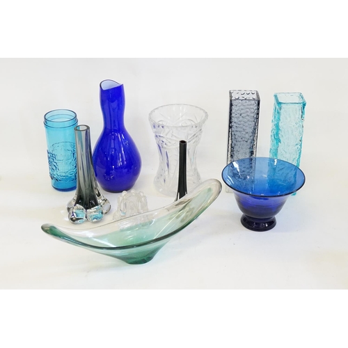 556 - A Collection of Glass to include Cut Glass Vase, Blue Glass Bowl, 1950s Freeform.