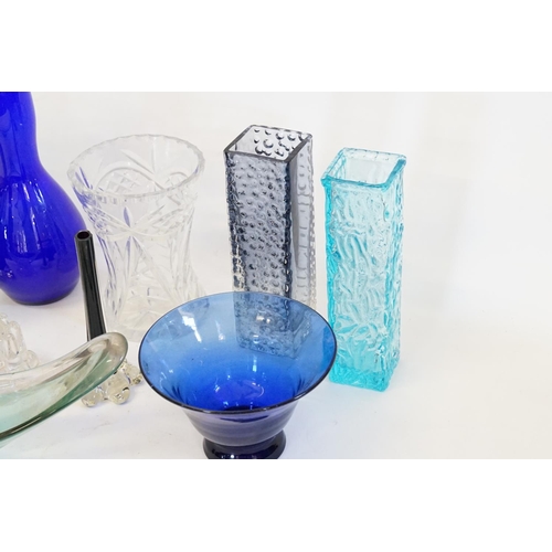 556 - A Collection of Glass to include Cut Glass Vase, Blue Glass Bowl, 1950s Freeform.