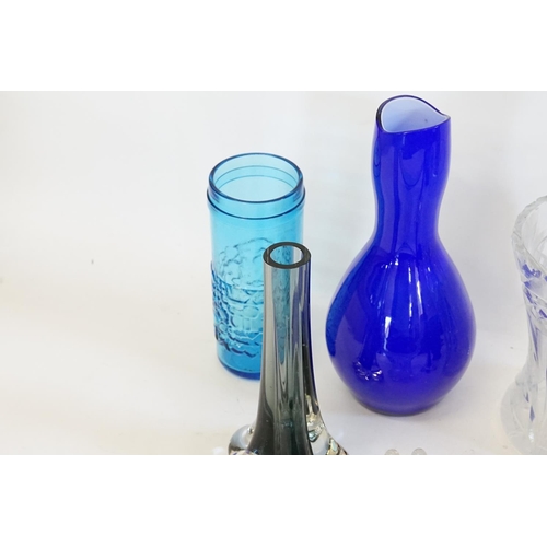 556 - A Collection of Glass to include Cut Glass Vase, Blue Glass Bowl, 1950s Freeform.