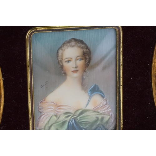 574 - A Miniature of a Young Girl with a Pink, Green & Blue Dress, Hair in ringlets, Signed Coplot along w... 