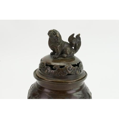 413 - A Japanese Incense Burner with Art Nouveau design decoration, raised relief of Birds & a Kylin mount... 