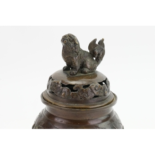 413 - A Japanese Incense Burner with Art Nouveau design decoration, raised relief of Birds & a Kylin mount... 