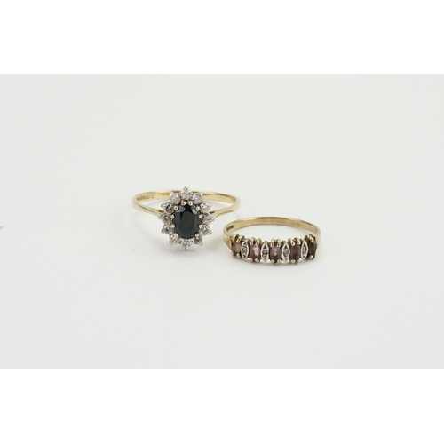 105 - A 9ct gold Sapphire and diamond set ring, along with a 9ct gold Amethyst ring. Weight 3.2g.