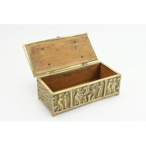 631 - A Reproduction Brass Medieval Comfrey Jewellery Box with makers mark 