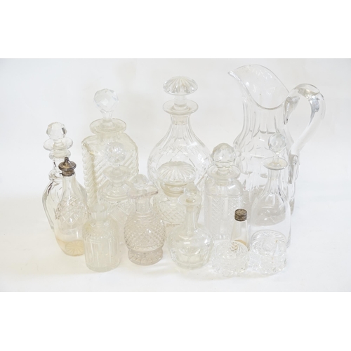 552 - A Collection of Glass to include a Victorian Thumb Pressed Irish design Cut Glass Jug, Liquor decant... 