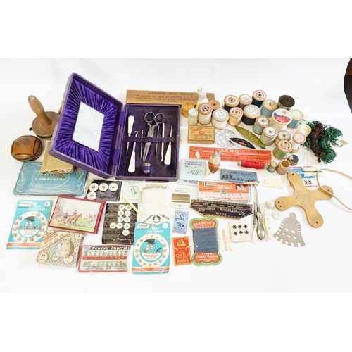 541 - A Collection of Needlework items to include Sewing Aid, Dolly Top, Ticking, Needles, etc.