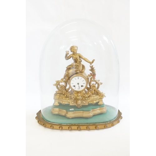 204 - A French Spelter Drawing Room Clock depicting a Young Maiden with garlands of flowers, Floral festoo... 