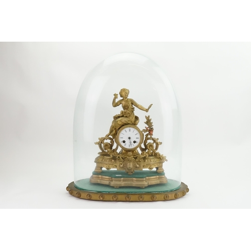 204 - A French Spelter Drawing Room Clock depicting a Young Maiden with garlands of flowers, Floral festoo... 