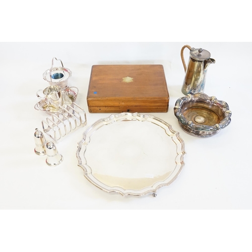 71 - A Silver Plated Salver, a Silver Plated Wine Coaster, Sugar Bowl, Fish Knives & Forks in Case, etc.