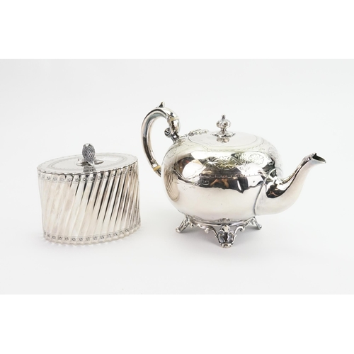 75 - A Victorian Fluted Silver Plated Tea Caddy & a Victorian EPNS Tea Pot.