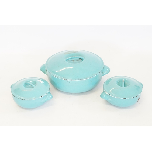 368 - Three Creuset Lidded Pans in pale Blue.