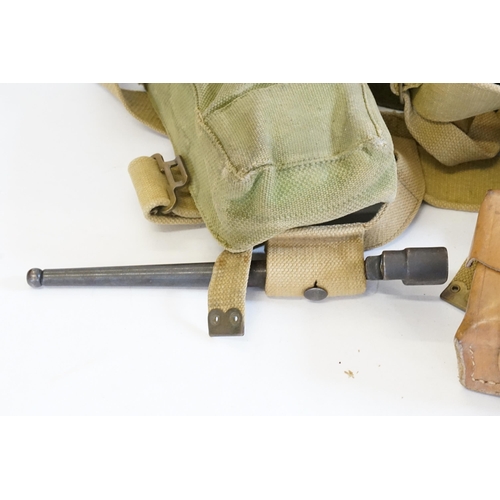 263 - A WWII Soldiers Canvas Belt with ammunition pouches, Water bottle & bayonet, Leather Pockets, etc.