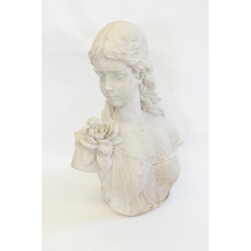 610 - An Art Nouveau Design Bust of a Young Lady. Measuring: 57cms High.