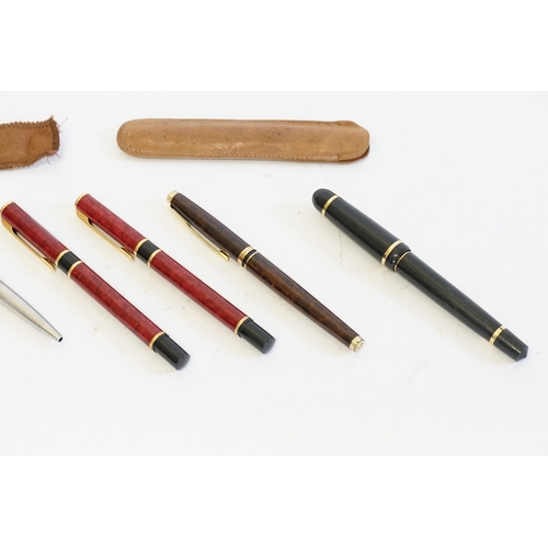 306 - A Collection of Pens to include Two Waterman's Purple Pens, a Bakerlite Pen in Black Case, a Parker ... 