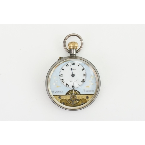 170 - A Silver Swiss Cased Pocket Watch with an enamelled Dial, 8 Day Visible Escapement Pocket Watch with... 