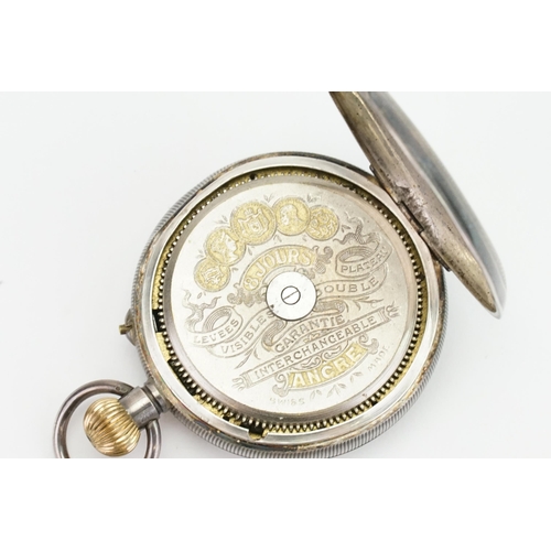 170 - A Silver Swiss Cased Pocket Watch with an enamelled Dial, 8 Day Visible Escapement Pocket Watch with... 