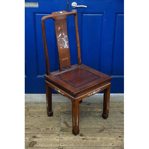 506 - A Chinese hardwood and mother of pearl inlaid chair.