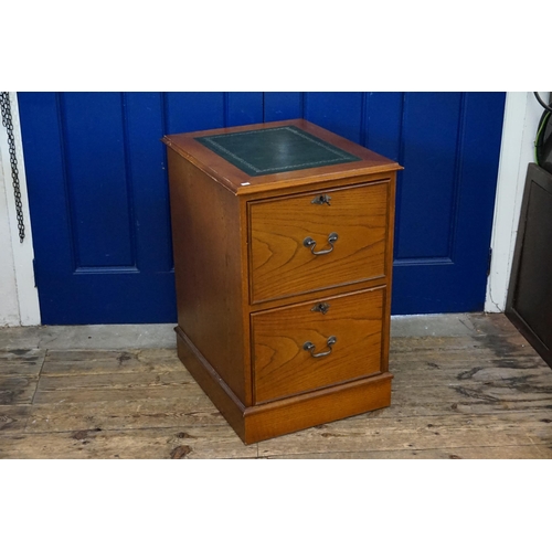 486 - A Reproduction Green Leather inlaid Filing Cabinet. Measuring: 50cms x 61cms x 78cms high.