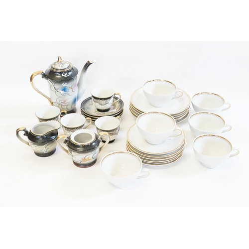 358 - A Japanese Egg Shell Tea Set decorated with Dragons along with a German White Glazed Tea Set.