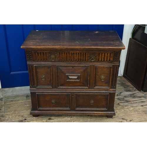 473 - An Antique Oak & Patinated Jacobean design Chest of Drawers with Linen Fold Panelled Top, panelled &... 