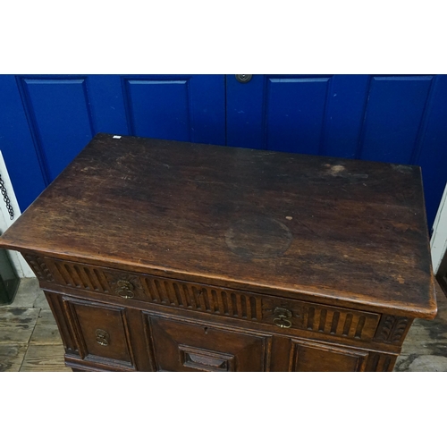 473 - An Antique Oak & Patinated Jacobean design Chest of Drawers with Linen Fold Panelled Top, panelled &... 