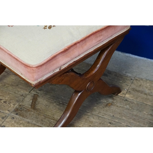 476 - A Regency design Mahogany Framed Foot Stool with a Pink Velour top. Measuring: 53cms x 54cms x 47cms... 