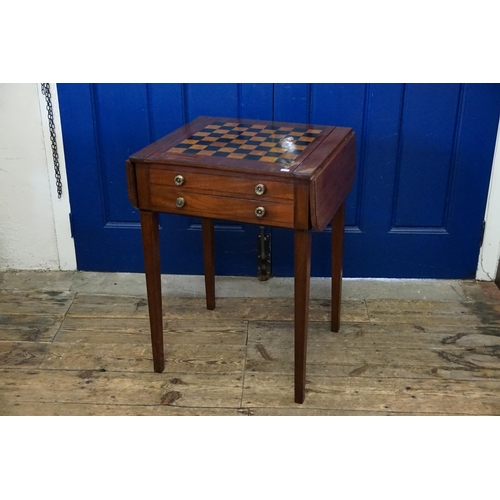 478 - A Reproduction Mahogany Sliding Top Tow Drawers Games Table with a Chess Top & Backgammon resting on... 