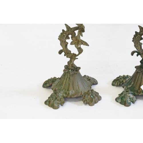 618 - A Pair of French Naturalistic Brass Candlesticks resting on shaped bases & Floral Sconces. Measuring... 