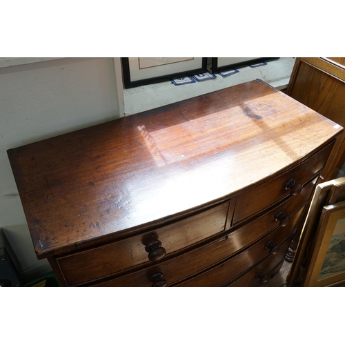 469 - A Victorian Mahogany Bow Fronted Chest of Two Short & Three Long Drawers. Measuring: 100cms across x... 