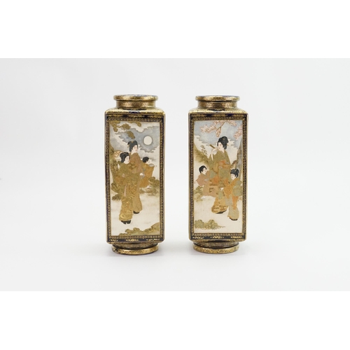 395 - A Rare Pair of Kinkozan or similar Square Bottle Shaped Vases decorated in All over Blue & Gilt High... 