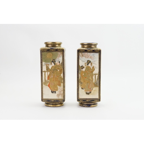 395 - A Rare Pair of Kinkozan or similar Square Bottle Shaped Vases decorated in All over Blue & Gilt High... 